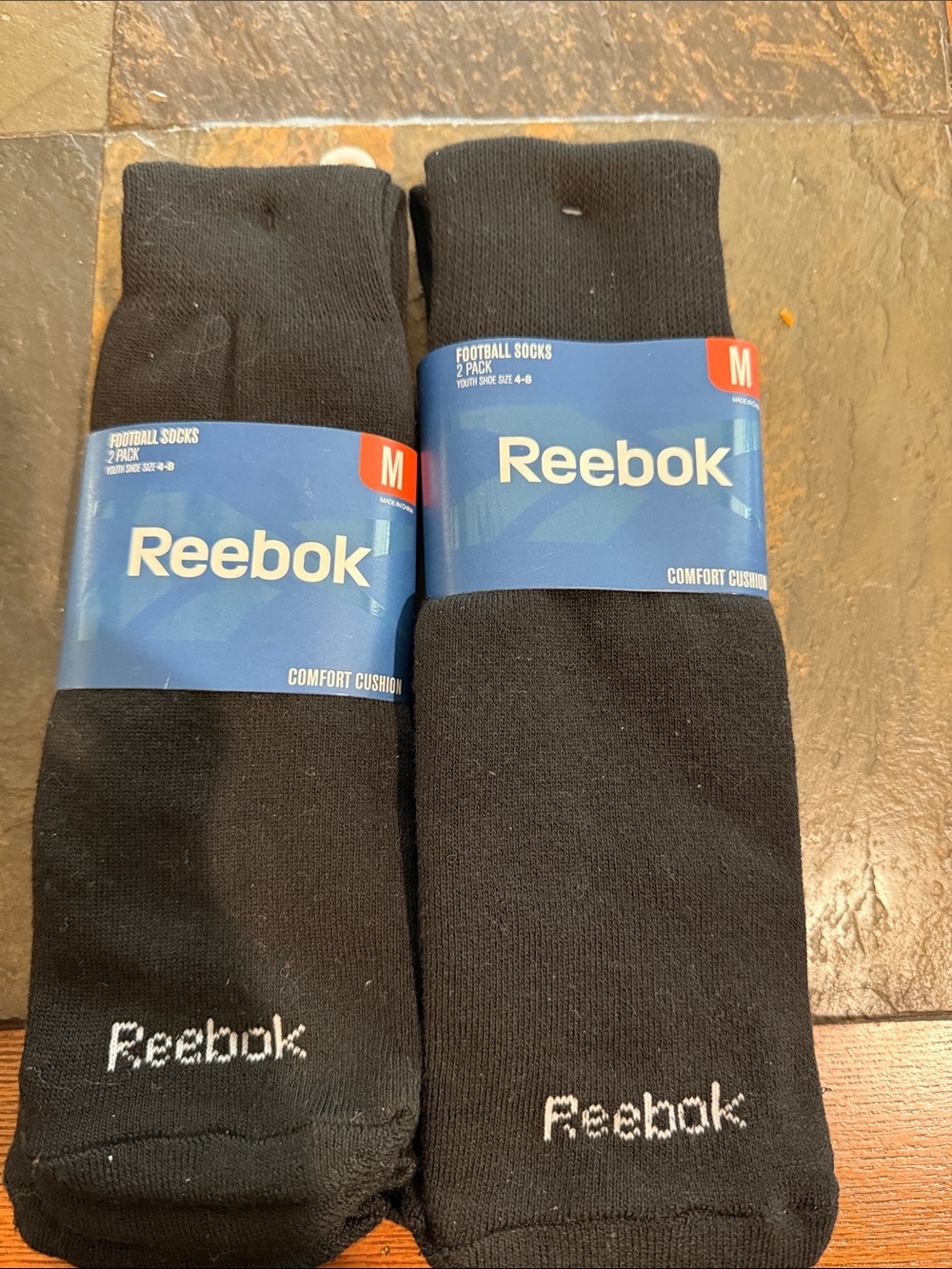 Reebok Youth Black Football Socks 2 - 2 Pack M youth shoe size 4-8